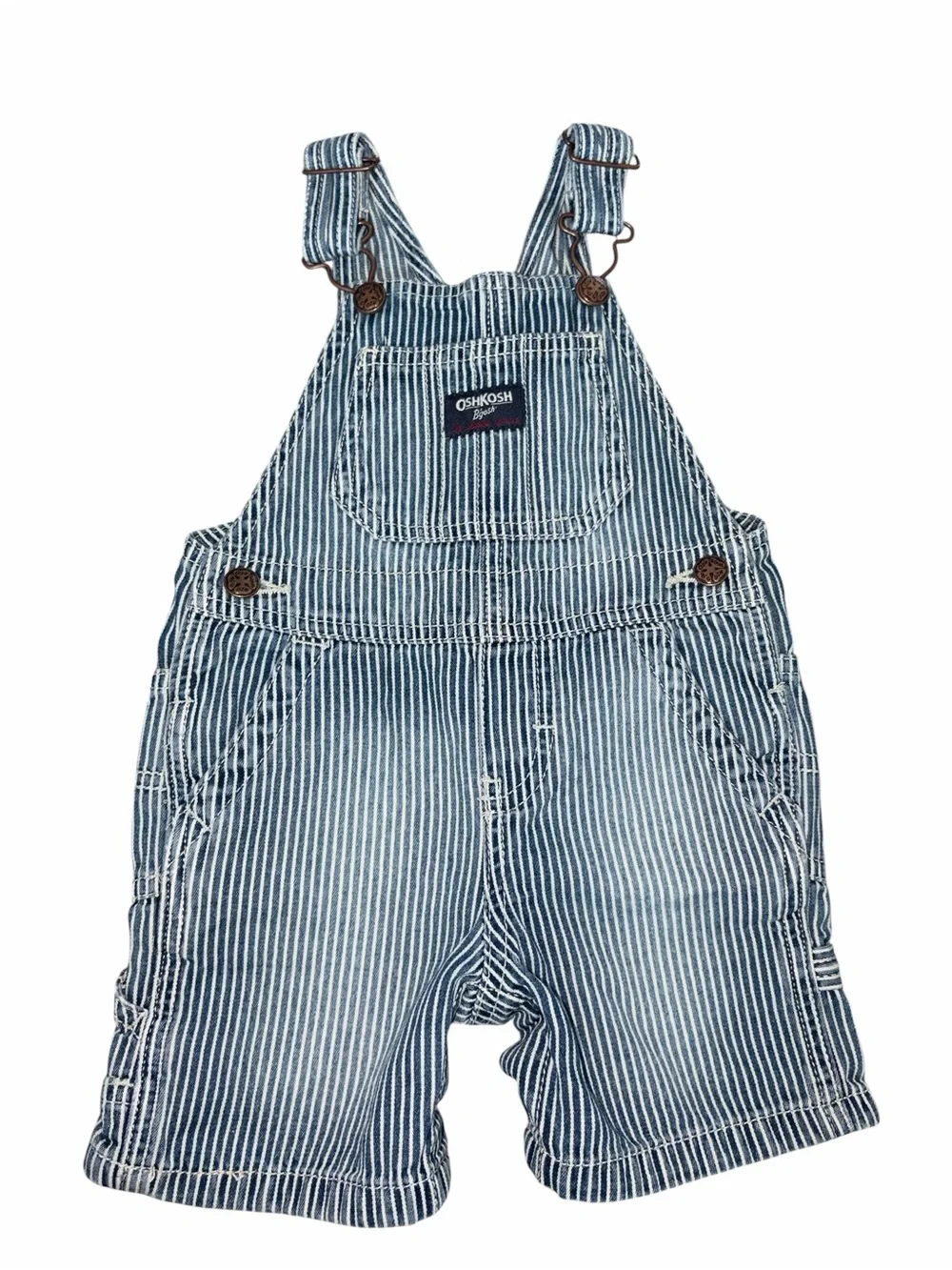 EUC 🔥 Oshkosh B’gosh Railroad Striped Denim Overalls 12 months Play Wear School